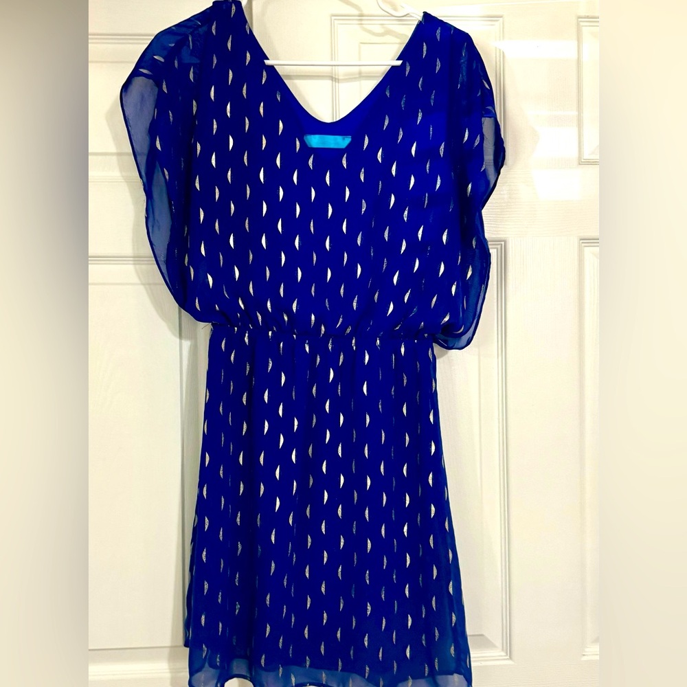 Blue women’s dress with silver